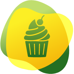 Ikona ar glazūrkēksiņu, kas ilustrē lielu cukura daudzumu ēdienos