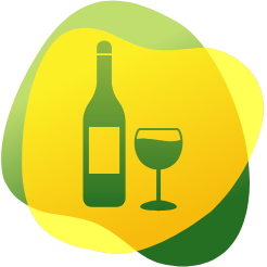 Ikona ar glāzi un vīna pudeli, lai ilustrētu lielu alkohola patēriņu